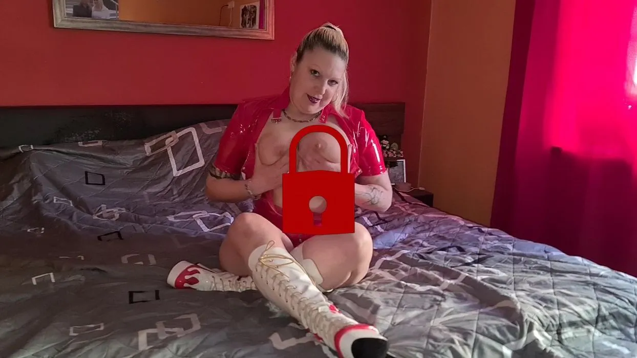 Wichsanleitung mit Countdown im roten Lackkleid