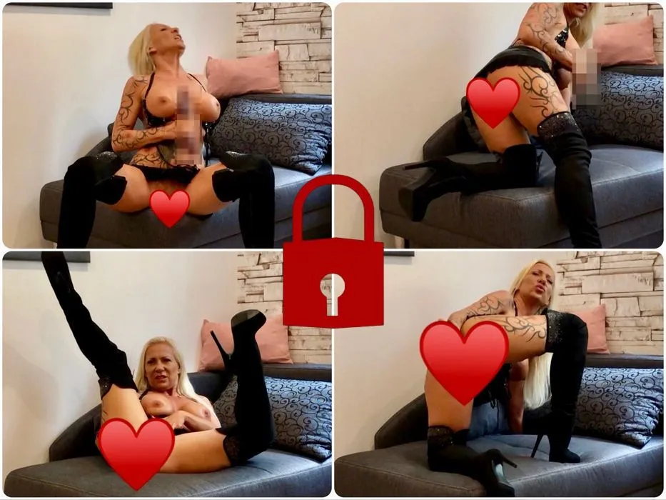 Overkneestiefel-Lady gibt Wichsanweisung: Komm fick mir meinen Arsch