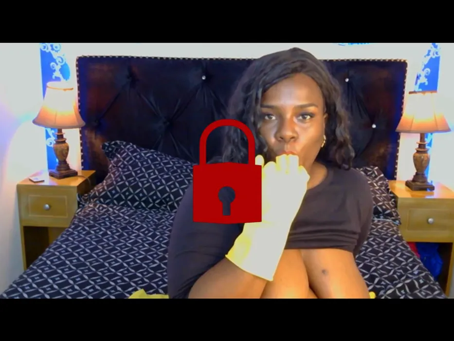 Masturbation with sexy yellow gloves