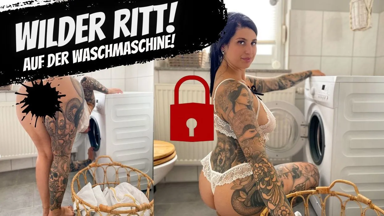Notgeile Hausfrau reitet XXL Schwanz auf der Waschmaschine